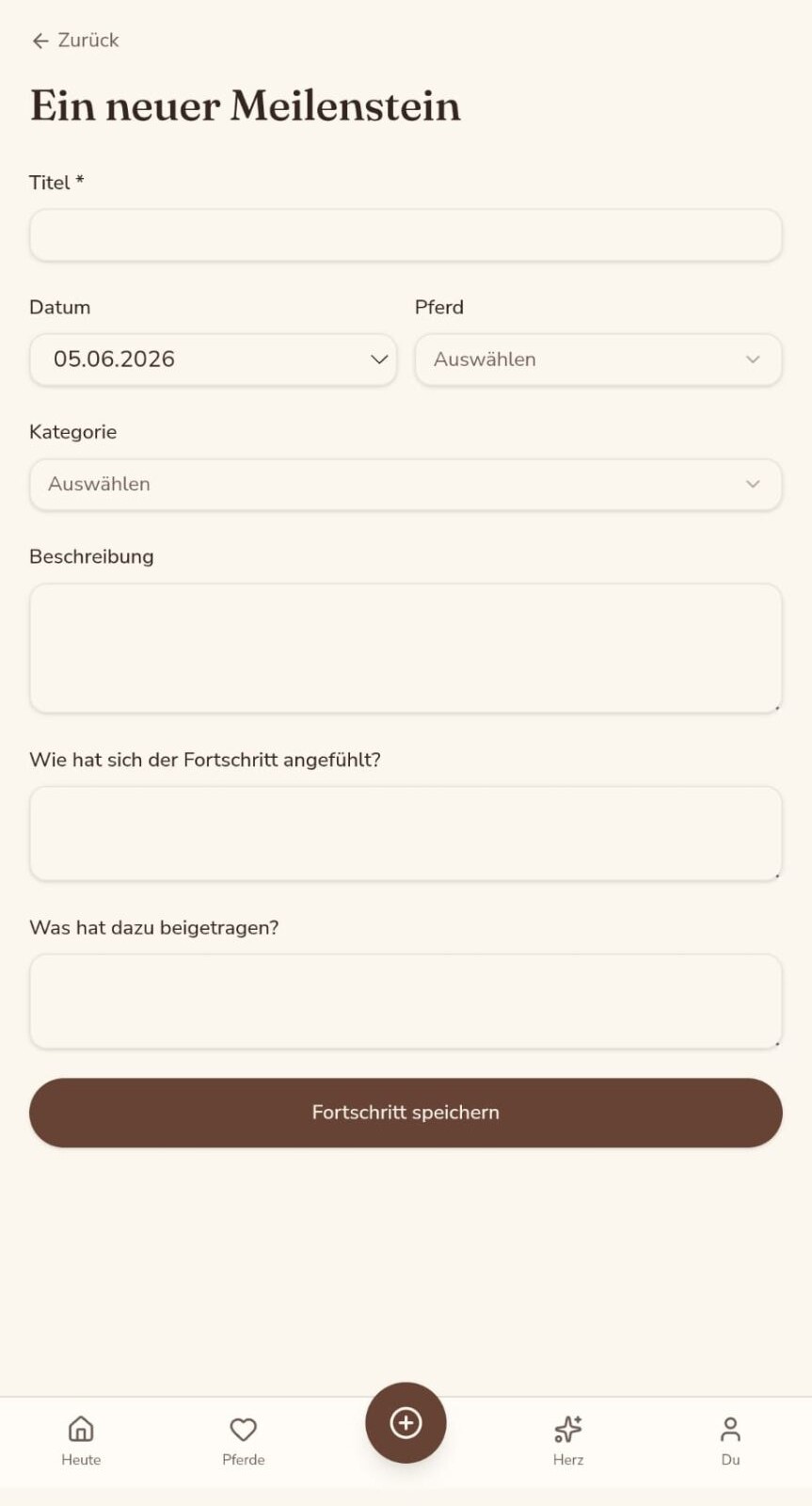 App-Screen zum Festhalten eines neuen Meilensteins